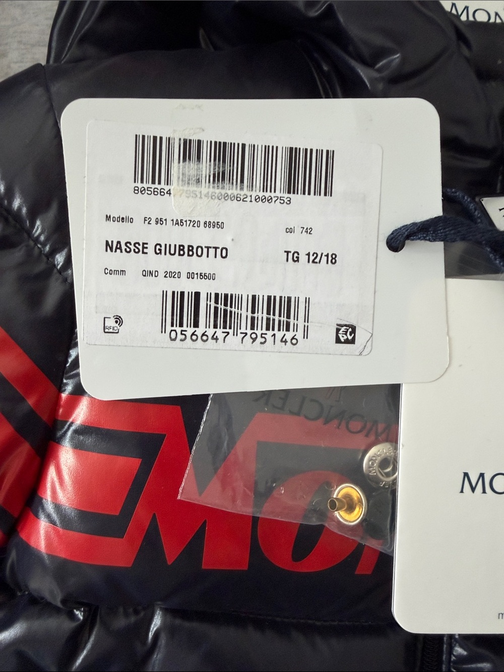 Moncler Kids Black Puffer Jacket with Red Logo